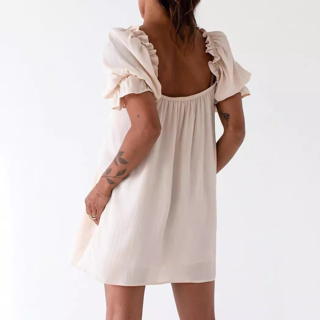 Sexy Solid Color Lace Mini Dress