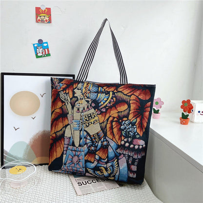 Fashionable Women’s Canvas Tote Bag Multi-Color Retro Style
