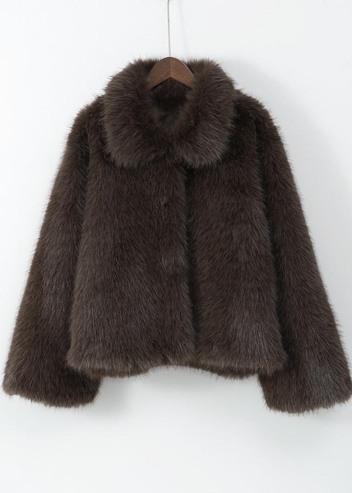 Faux Fur Coat Brown Oversized Plush Style