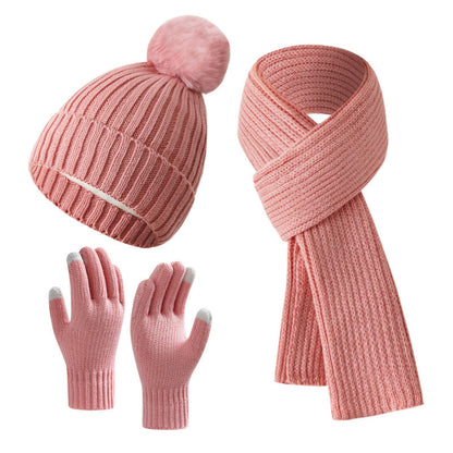Warm Knitted Winter Hat, Scarf, And Gloves Set