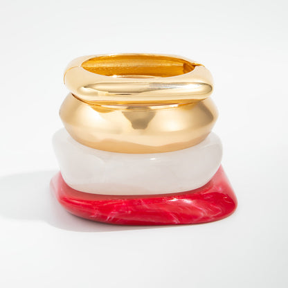 Exaggerated Design Semi-Transparent Resin Bracelets with Irregular Metal Spring Bands