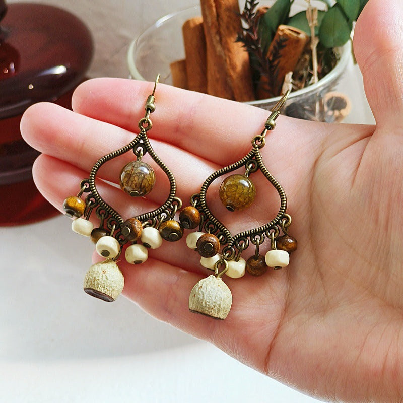Bohemian Geometric Tassel Earrings with Agate Beads