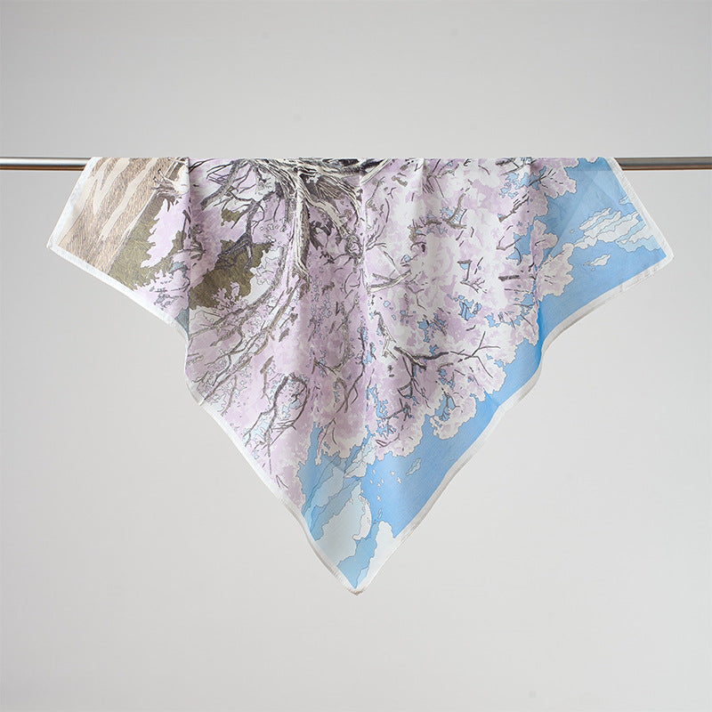 Flower Print Breathable Soft Silk Scarf