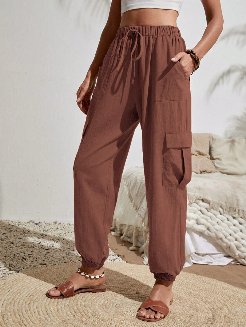 Women'S Spring And Summer New Versatile Solid Color Pocket Casual Cargo Women'S Pants