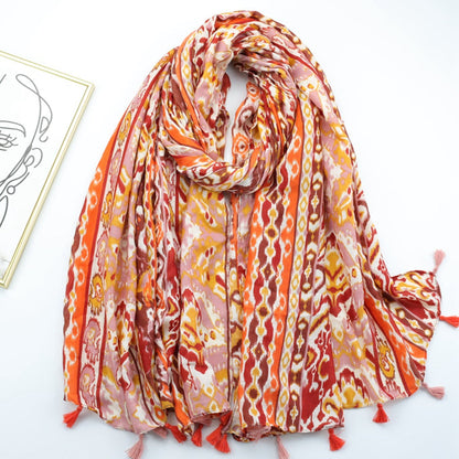 Ethnic Style Print Silk Scarf Satin Simple Ladies Long Scarf Spring And Summer Scarf Shawl