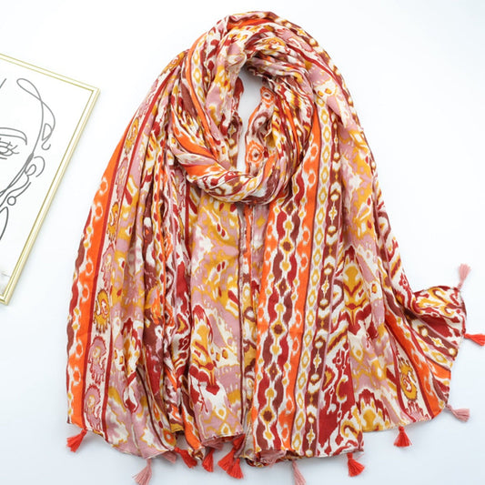 Ethnic Style Print Silk Scarf Satin Simple Ladies Long Scarf Spring And Summer Scarf Shawl