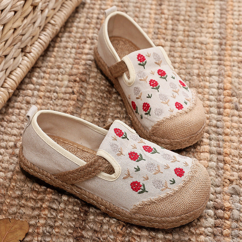 New Women'S Embroidered Linen Flat Shoes