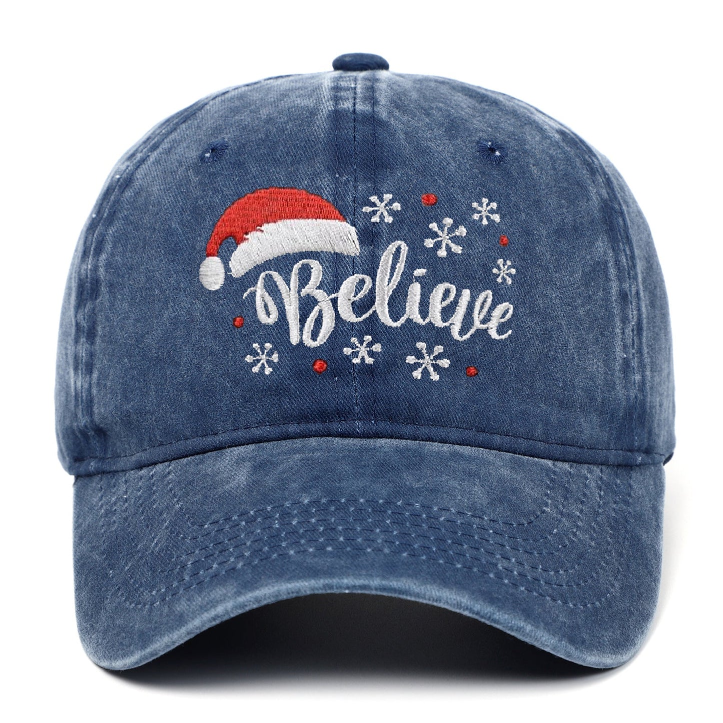 Distressed Snowflake Embroidery Adjustable Santa Baseball Cap