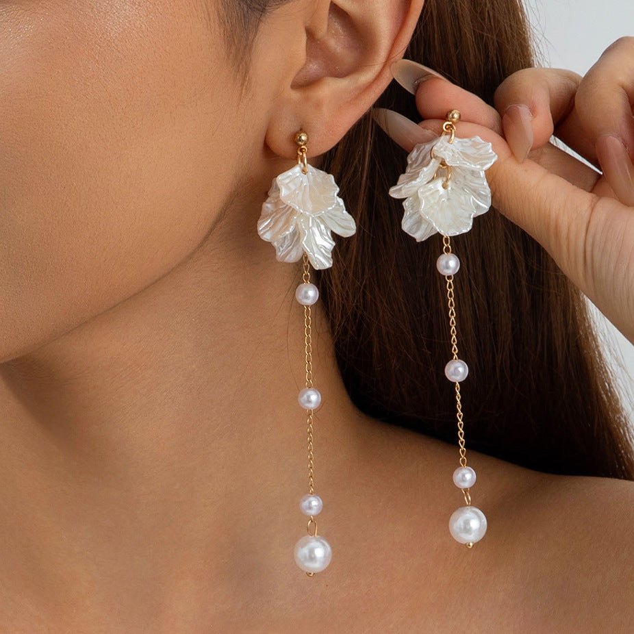 Fresh Camellia Drop Earrings With Imitation Pearls