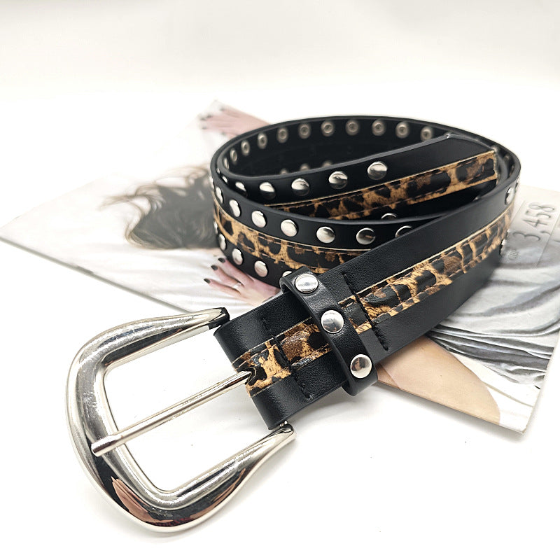 Leopard Stud Punk Simple Leather Belt