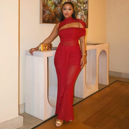 Trendy Solid Color Women鈥檚 Bodycon Asymmetrical Dress