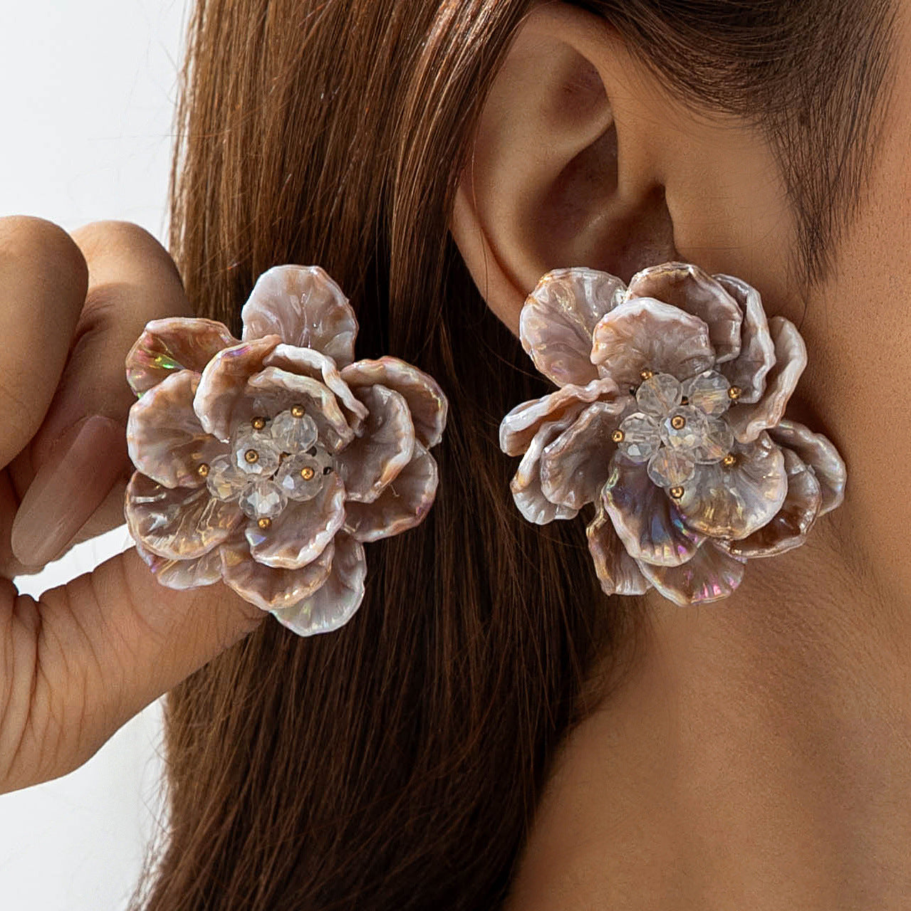 Colorful Resin Flower Petal Earrings Sweet Floral Studs