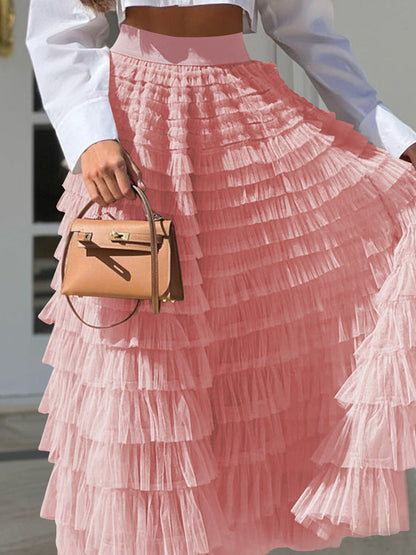Elegant Tulle Maxi Skirt For Women - High Waist A-Line