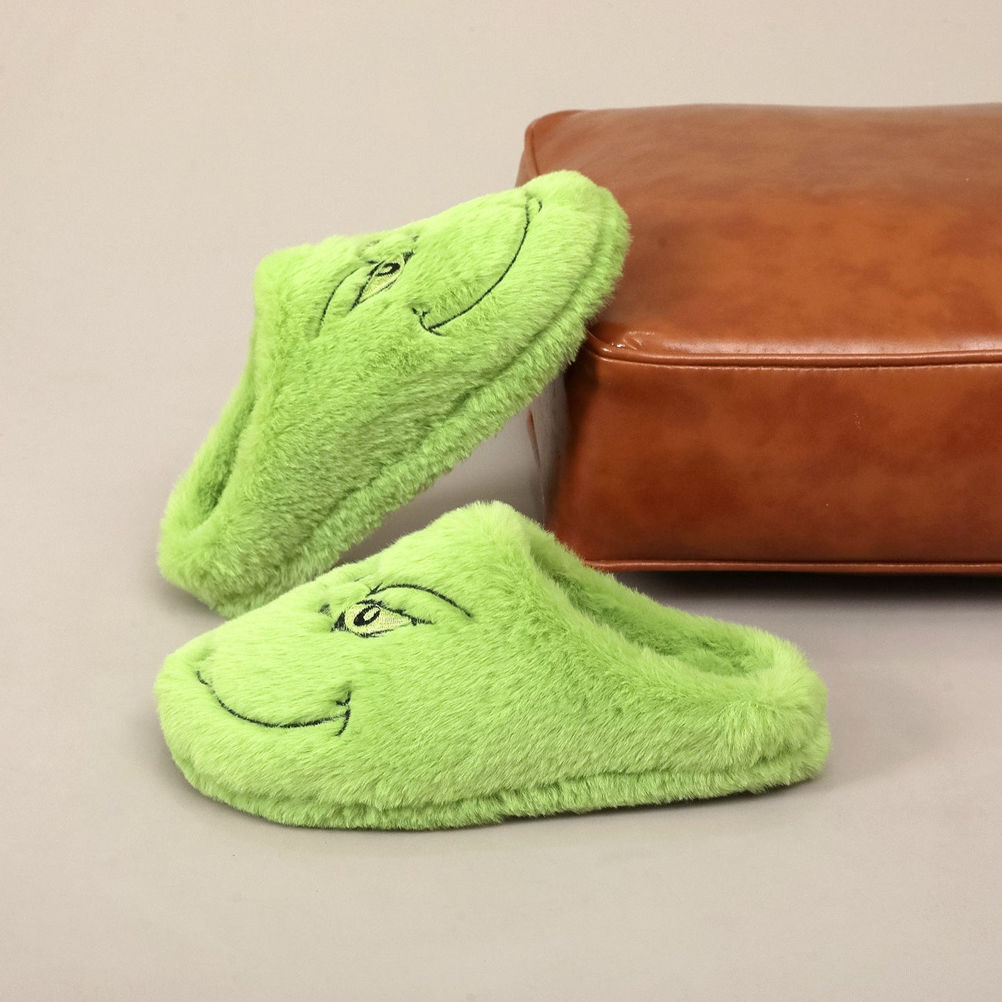 Funny Green Fuzzy Fur Warm Winter Slippers