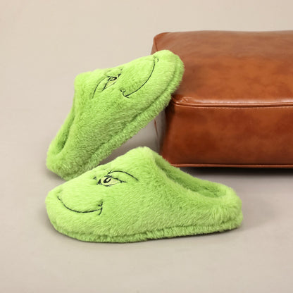 Funny Green Fuzzy Fur Warm Winter Slippers