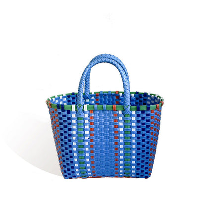 Handwoven Tote Bag Color Block Beach Bag