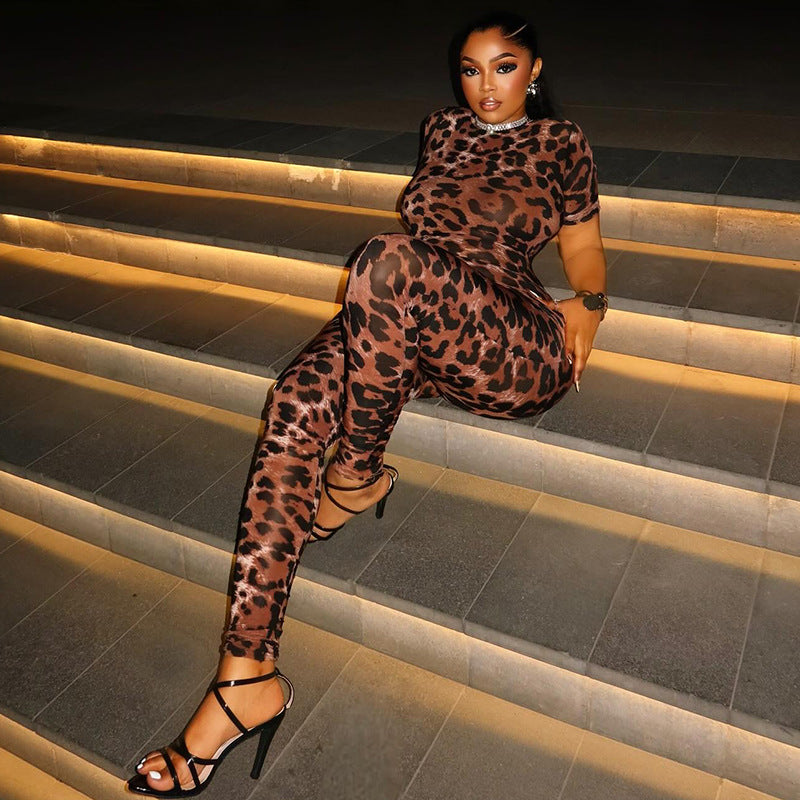 Trendy Leopard Print Slim-Fit Jumpsuit For Women