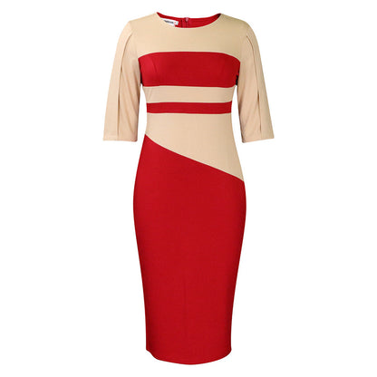 Chic Color Block Pencil Dress Elegant Office Style
