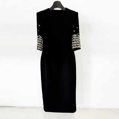Elegant Black Beaded Midi Dress
