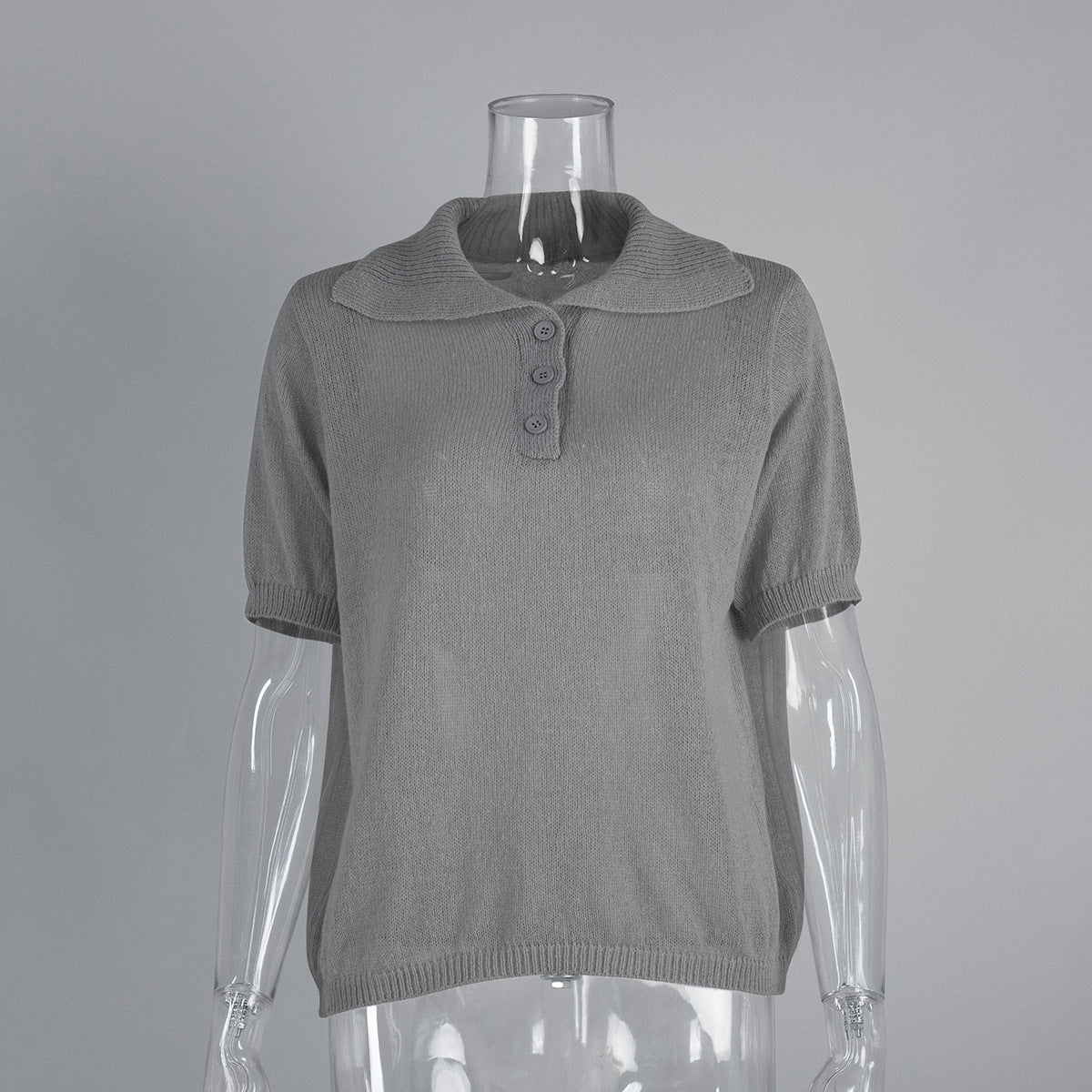 Knitted Polo Short Sleeve Sweater With Puff Sleeves