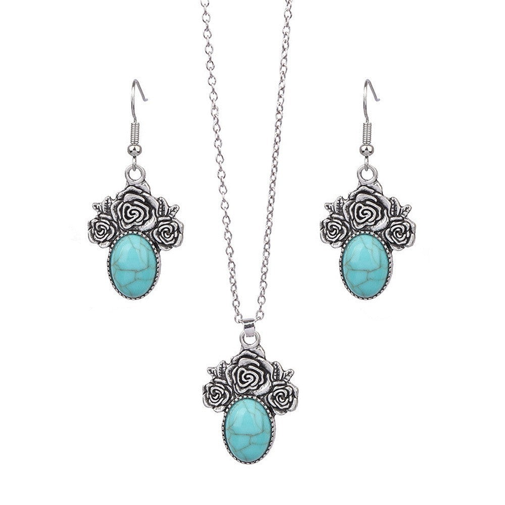 Bohemian Vintage Turquoise Water Drop Earrings and Necklace Set