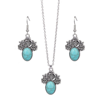 Bohemian Vintage Turquoise Water Drop Earrings and Necklace Set