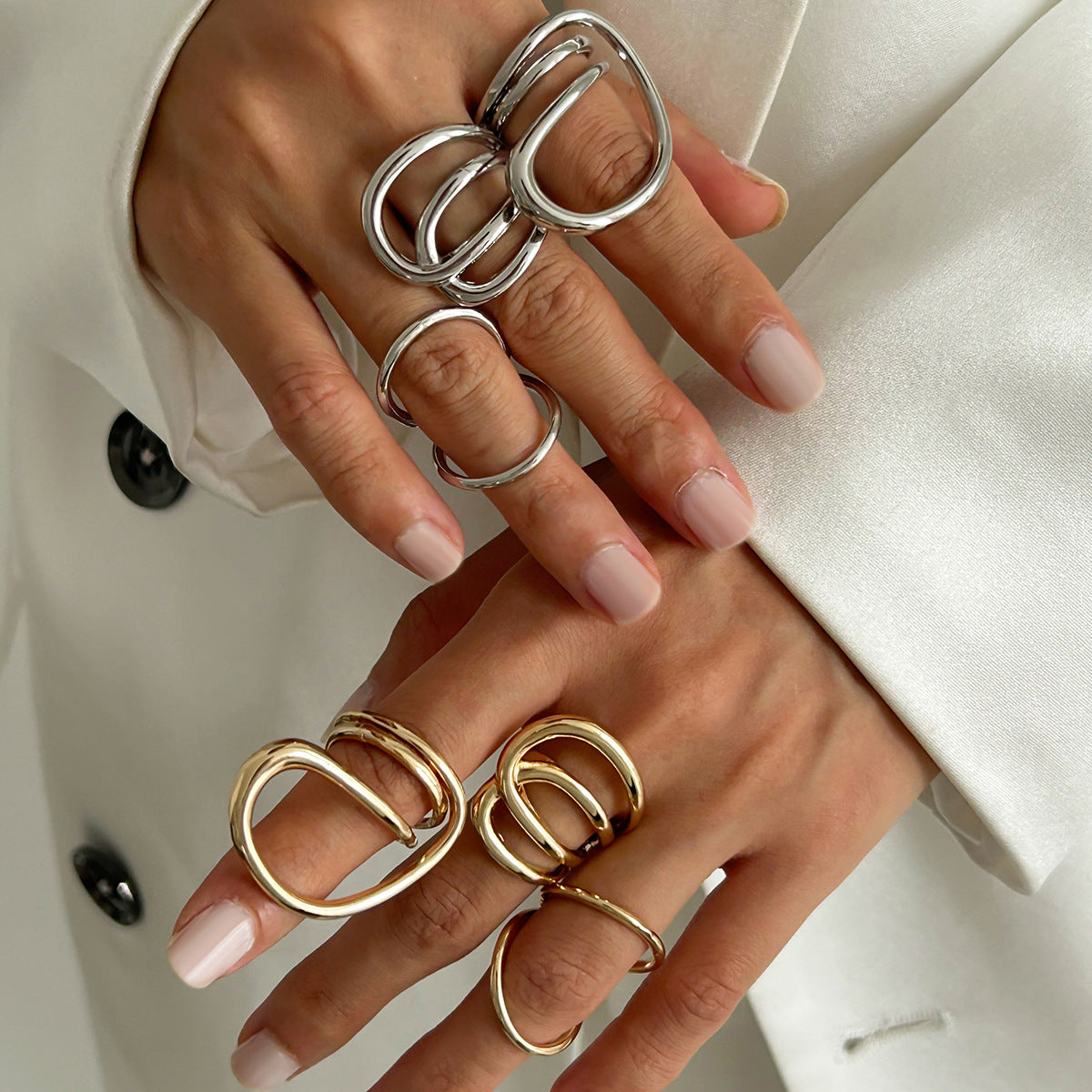 Trendy Wide Band Hammered Finish Bracelet Set