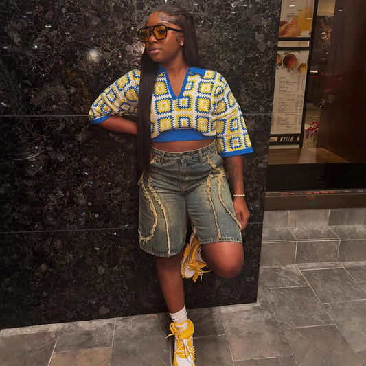 Women'S Vintage High-Waisted Denim Shorts With Frayed Hem