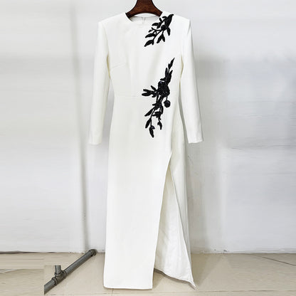Elegant Floral Long Sleeve Maxi Dress With Cotton Blend