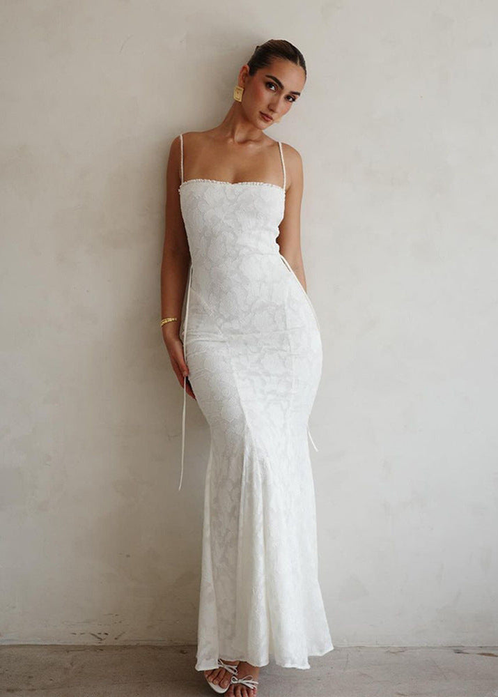 Satin Maxi Dress With Lace Back And Open Design