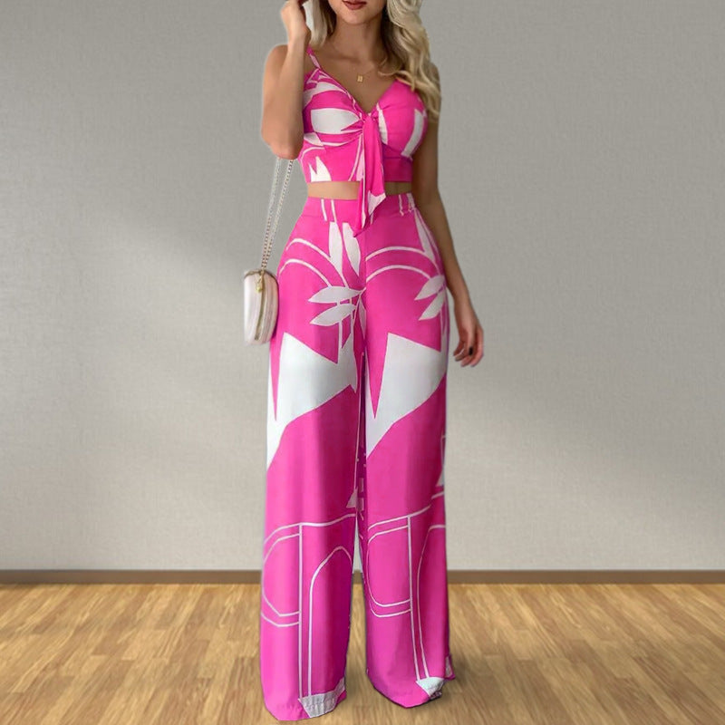 Trendy Two-Piece Set Sleeveless Floral Blouse and Trousers