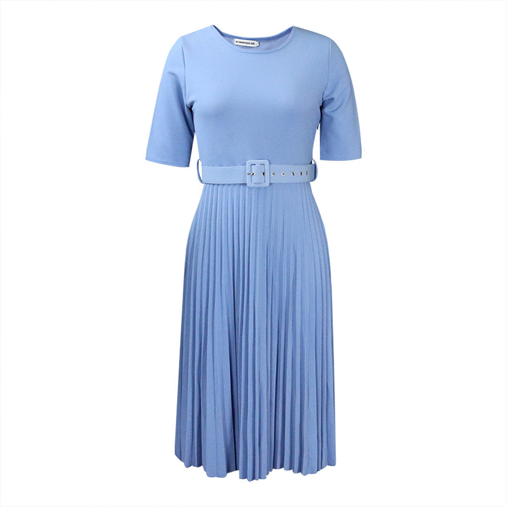 High Waist Pleated A-Line Dress Elegant Urban Style