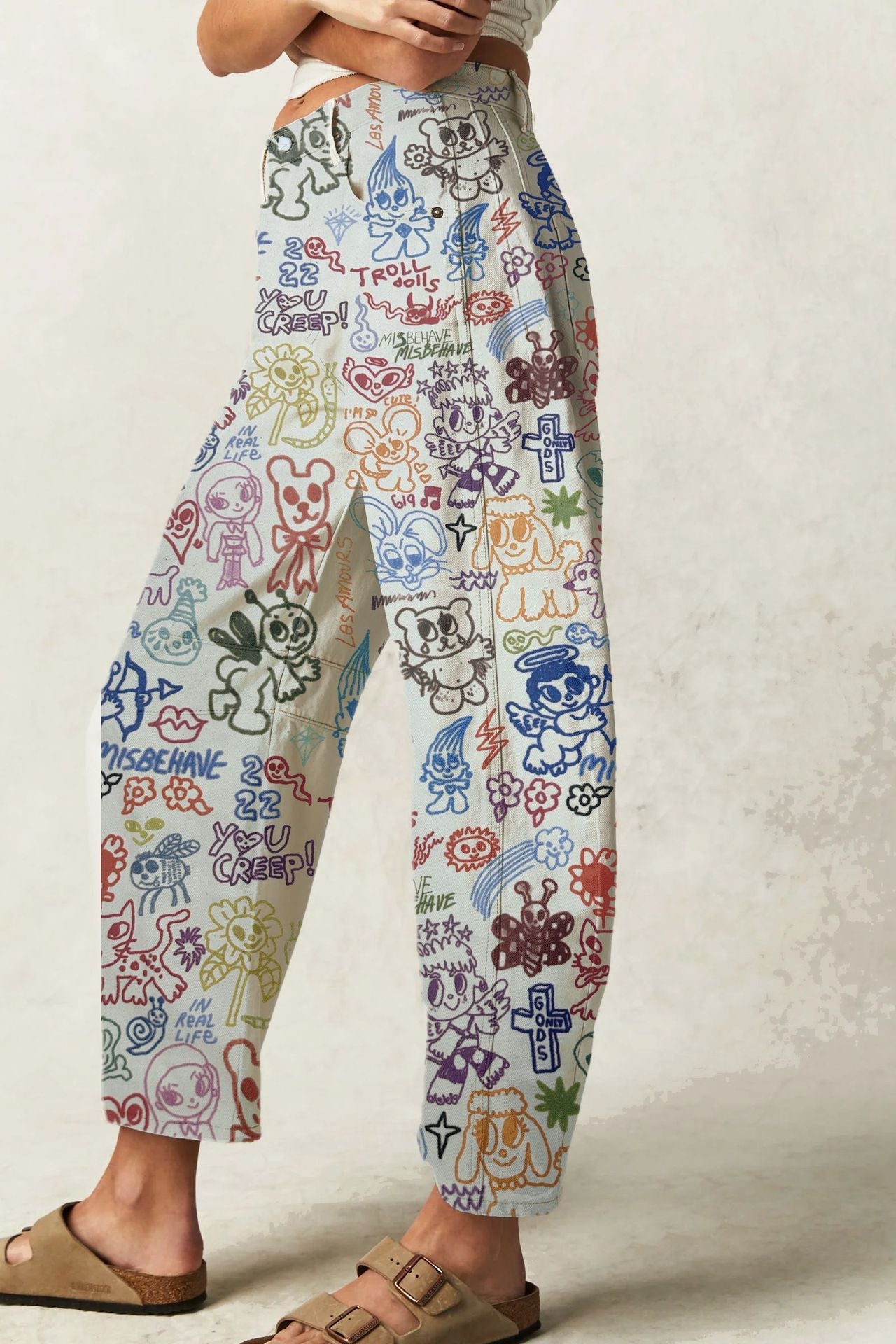 Relaxed Fit Mid-Waist Denim Pants with Pockets