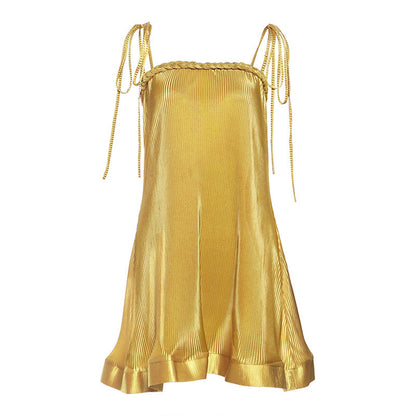 Sexy Solid Color Slip Dress With Shiny Finish