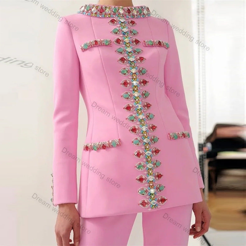 Beaded Jacket And Pants Set Casual Cotton Outfit