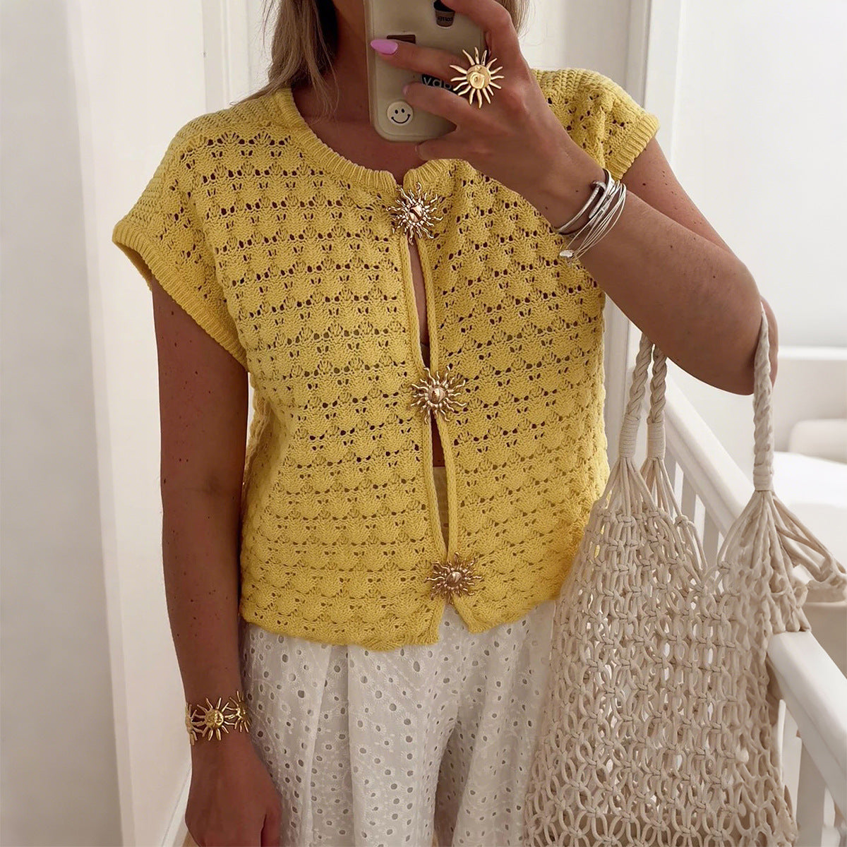 Casual Geometric Lace Short Sleeve T-Shirt