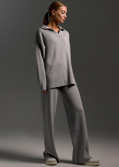 Soft Knit Two Piece Lounge Set With V Neckline