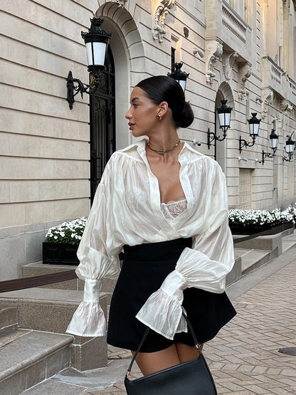 Lightweight Lantern Sleeve Blouse Elegant Casual Top