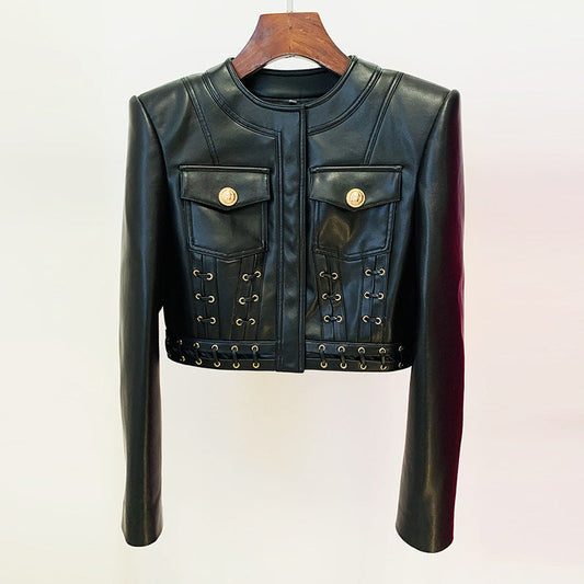 PU Leather Fitted Short Jacket