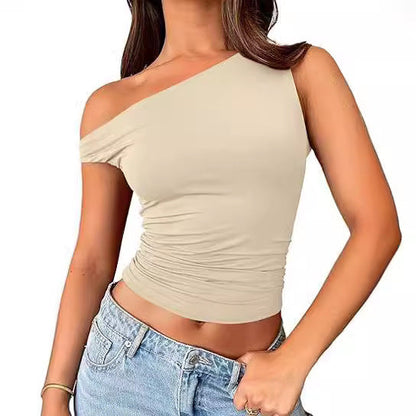 One Shoulder Solid Colot Short Top