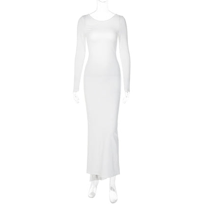 Ribbed Long Maxi Dress Elegant Slim Fit