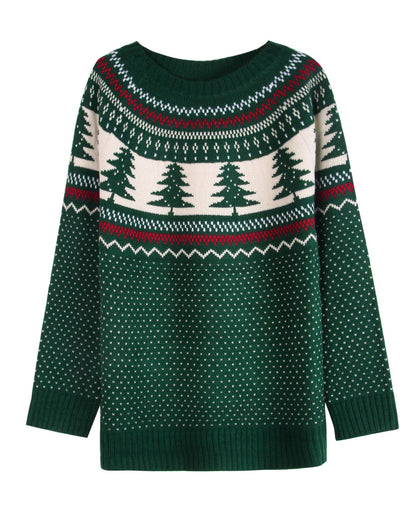 Simple Embroidery Christmas Theme Loose Knit Sweater