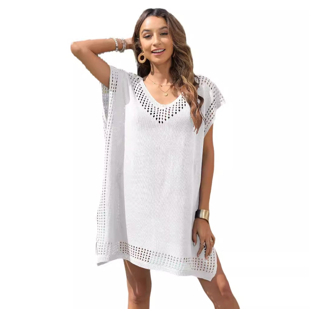 V-Neck Crochet Trim Loose Beach Dress For Women