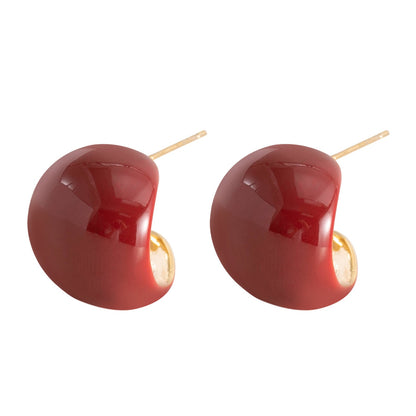 Geometry Design Cherry Red Enamel Stud Earrings - 925 Silver