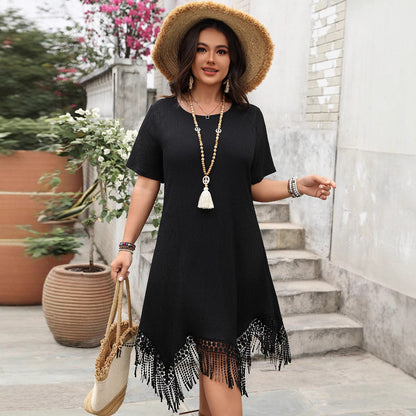 Black A-Line Dress With Fringe Elegant Casual Dress