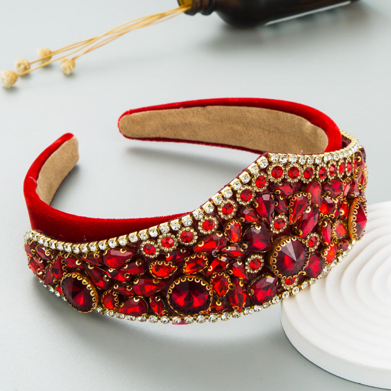 Exaggerated Colorful Glass Crown Headband Fashion Hair Accessory for Women