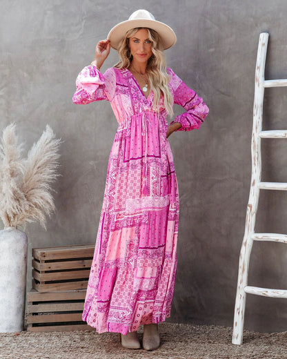 V-Neck Simple Fashion Temperament Loose Bohemian Dress
