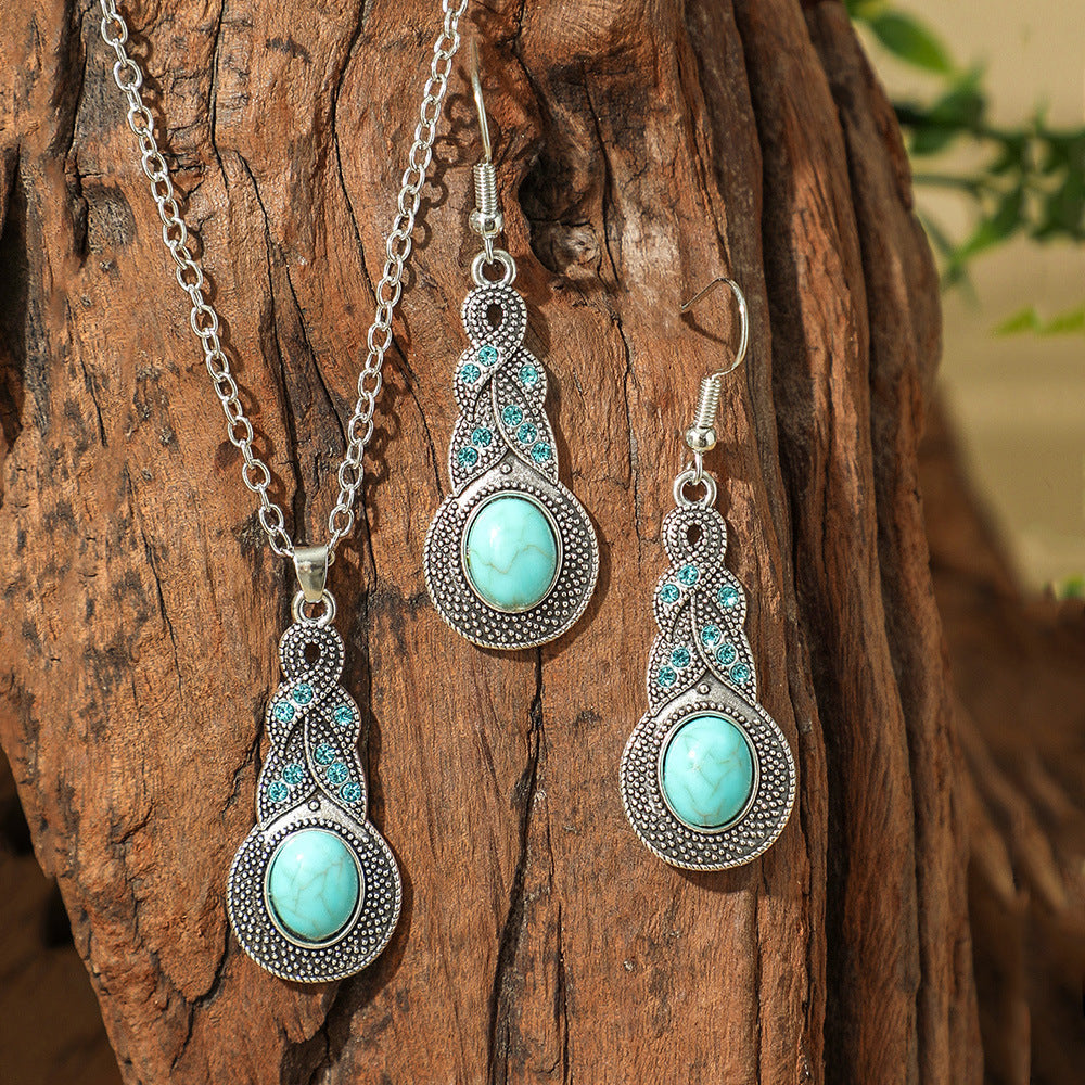 Bohemian Vintage Turquoise Water Drop Earrings and Necklace Set