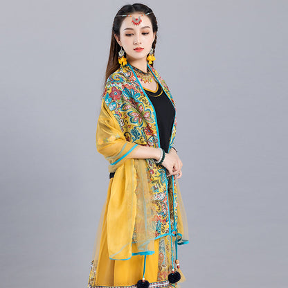 Summer New Ethnic Style Retro Printed Mesh Tassel Versatile Scarf Multi Functional Shawl
