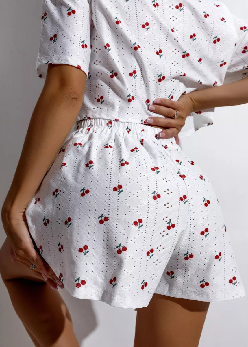 Eyelet Crop Top And Flowy Shorts Set White